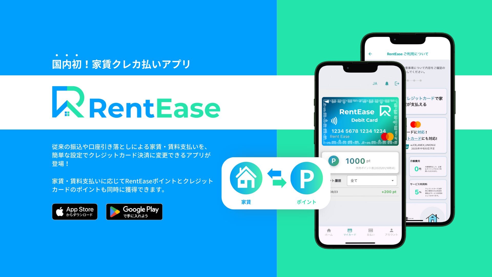 PropTech Japan株式会社、家賃をクレジットカード払い、ポイントを賢く貯める国内初のアプリ「RentEase（レンティーズ）」が3月3日にリリース